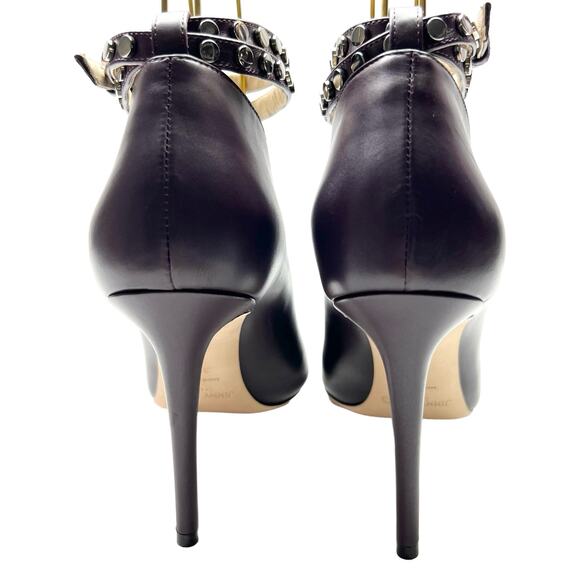 JIMMY CHOO Lark 100 Studded Booties EU 38.5 US 8.5 Deep Purple Leather Stiletto - Picture 6 of 13